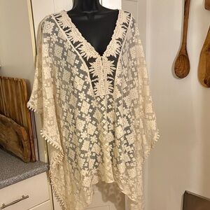Boho ivory lace poncho/cover up